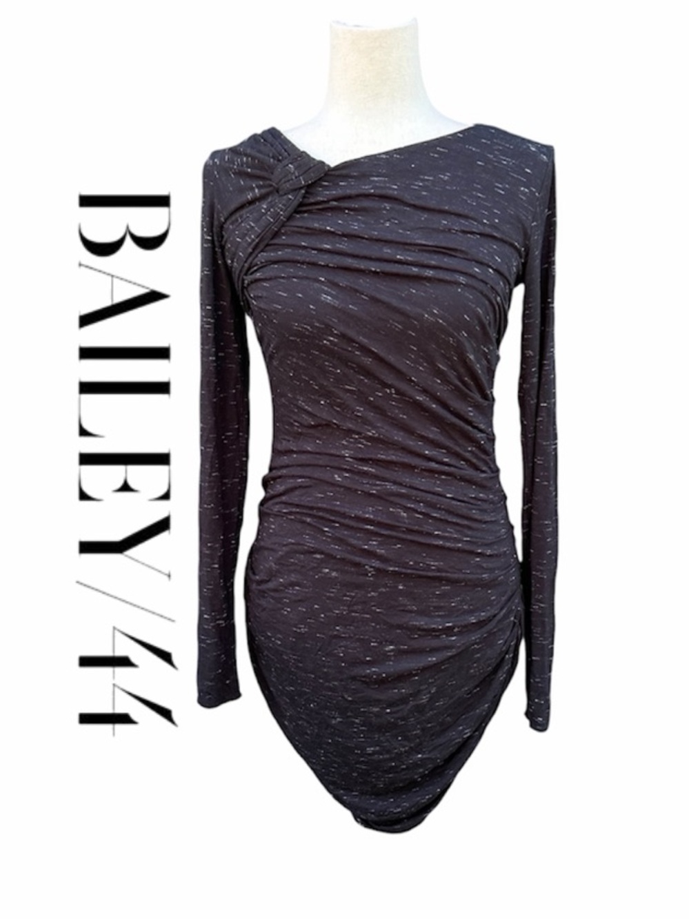 Bailey 44 Yael Black Grey Space Dye Ruched Long-Sleeve Dress Anthropologie S